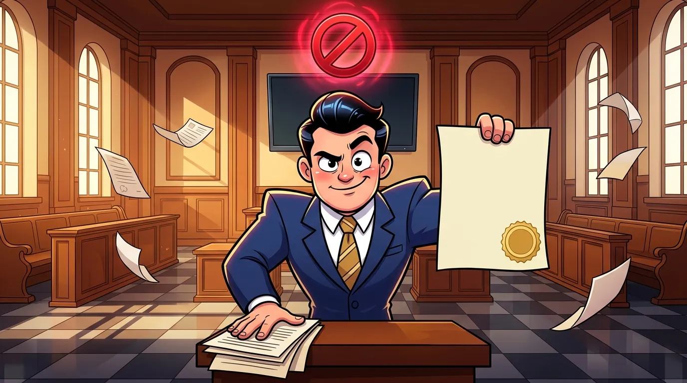 Avocat en costume refuse un document avec symbole interdiction