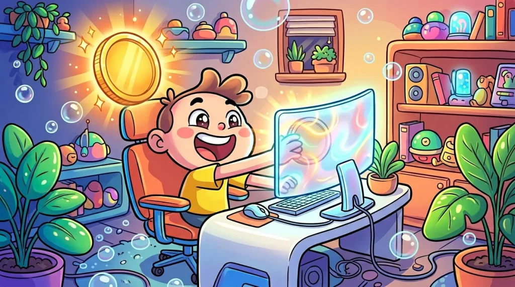 Enfant heureux créant du contenu digital dans son bureau lumineux