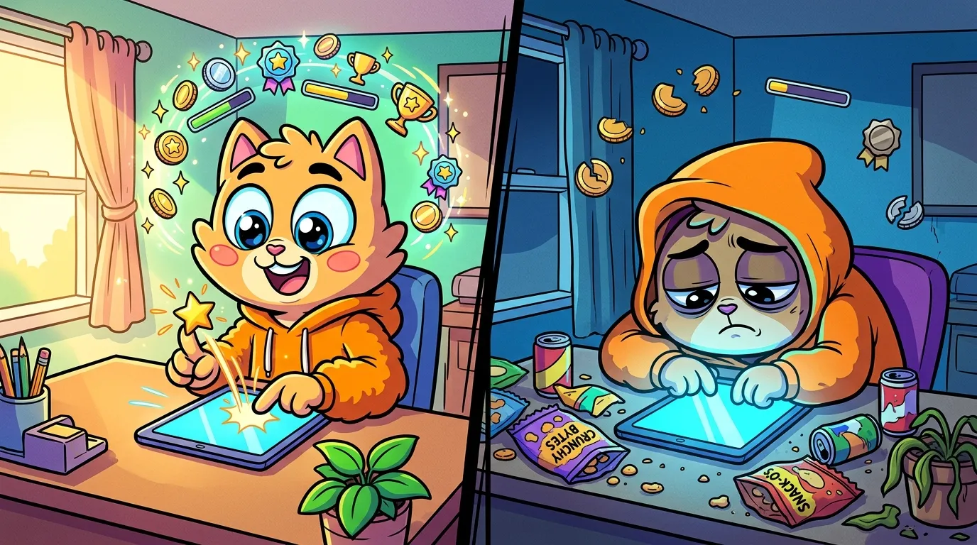 Chat gamer heureux versus chat gamer frustré devant ordinateur