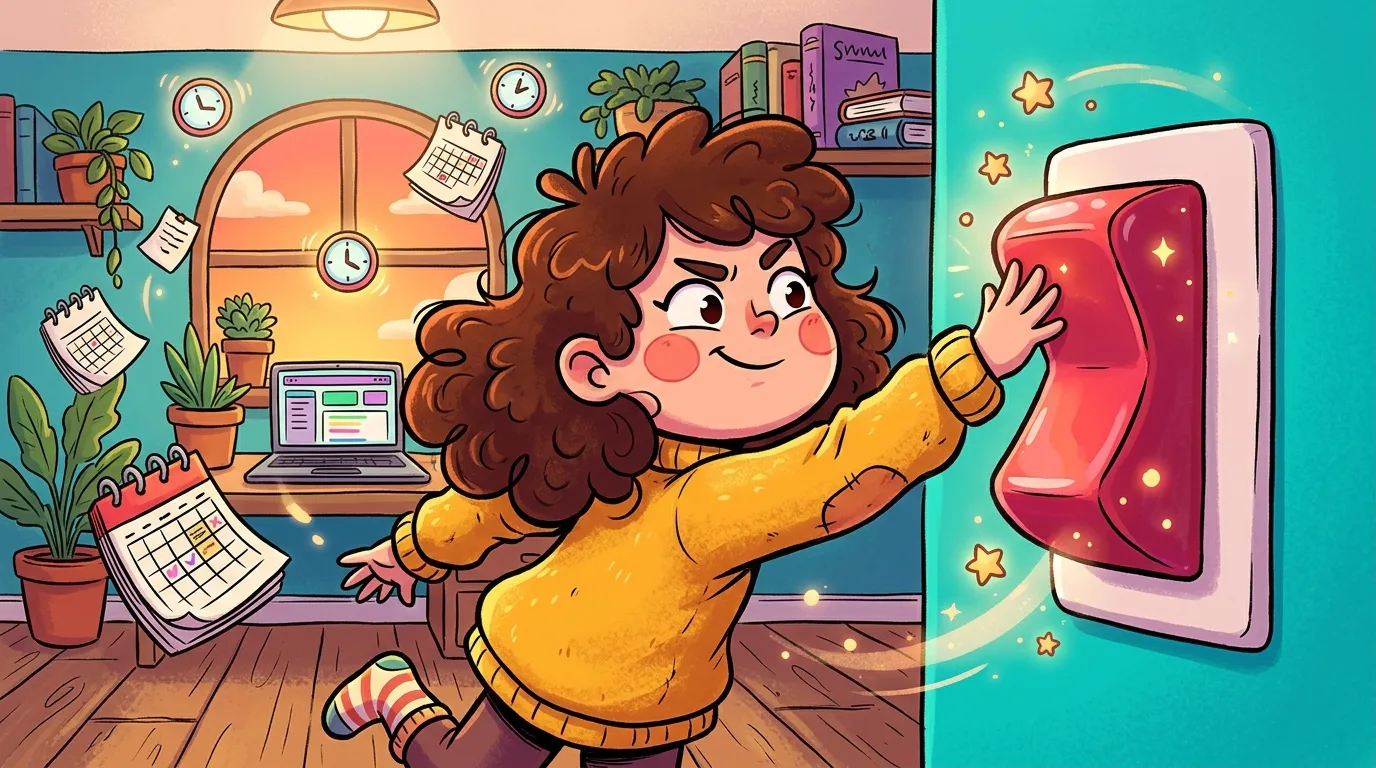 Femme joyeuse travaillant sur ordinateur portable dans un bureau organisé